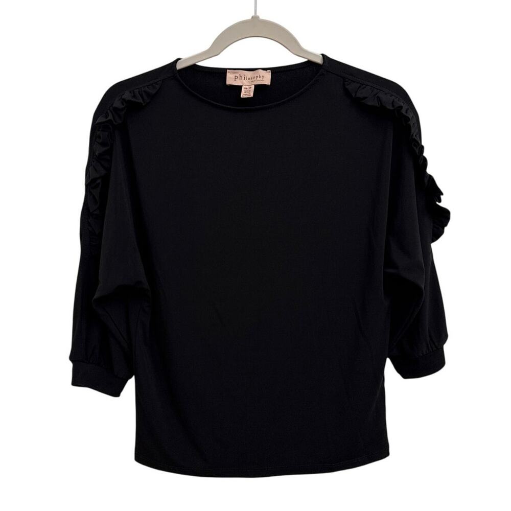 Philosophy Blouse Crewneck Ruffle Loose Fitting Minimalist Black Top Size XS